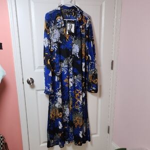 Attitudes by Renee Blue and Black Floral Long Sleeve Dress
